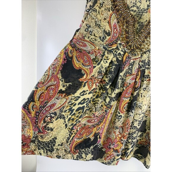 Indikka Tunic Blouse Beaded Floral Multicolored Lightweight Silk Rayon Womens XL - Picture 4 of 14